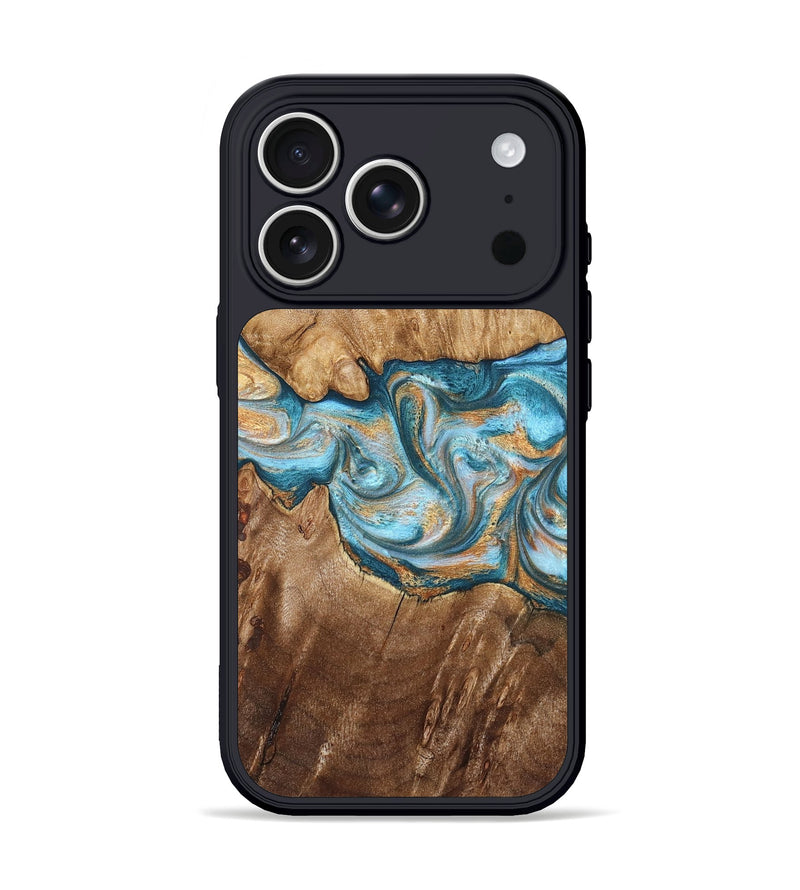 iPhone 17 Pro Wood Phone Case - Sam (Teal & Gold, 823173)