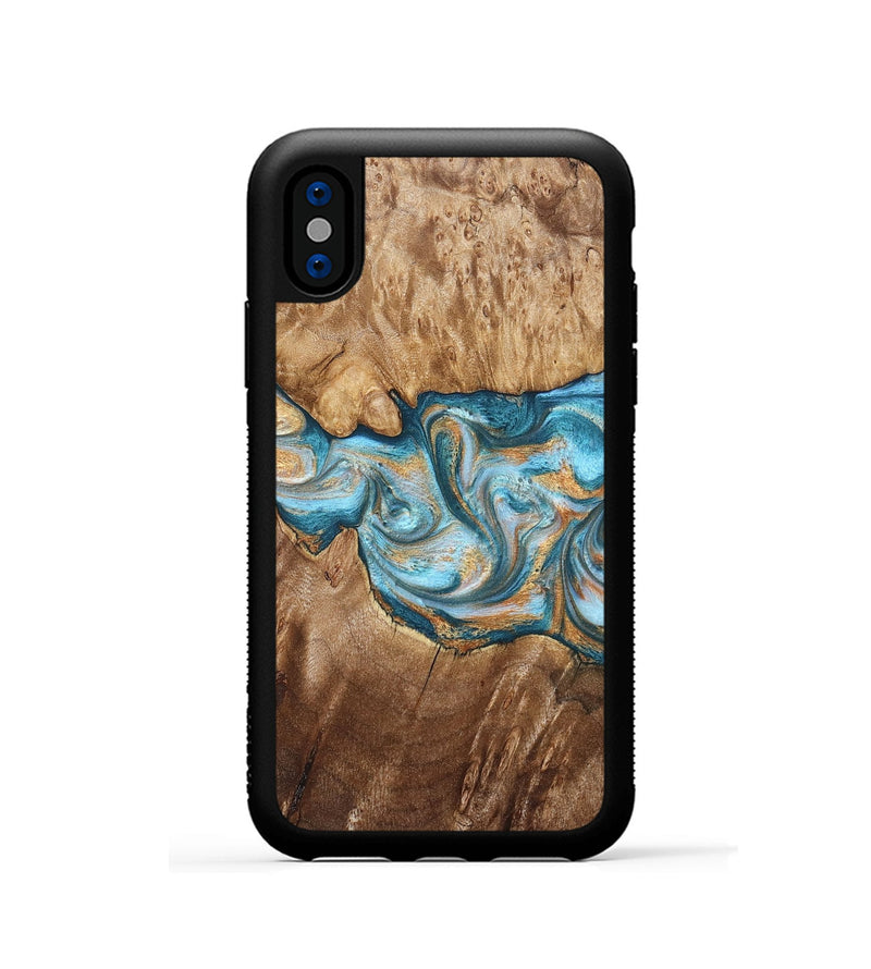 iPhone Xs Wood Phone Case - Sam (Teal & Gold, 823173)