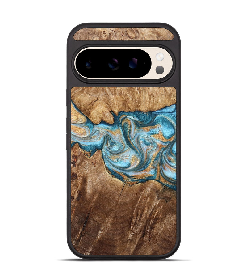 Pixel 10 Wood Phone Case - Sam (Teal & Gold, 823173)