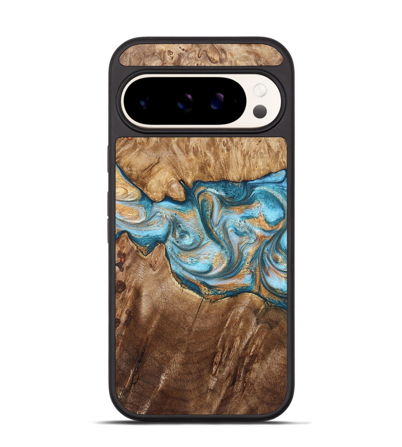Pixel 9 Wood Phone Case - Sam (Teal & Gold, 823173)