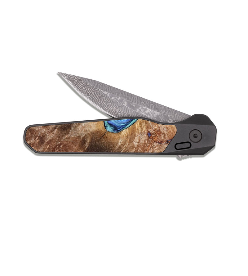 EDC Dark Damascus Wood Pocket Knife - Novah (Blue, 823180)