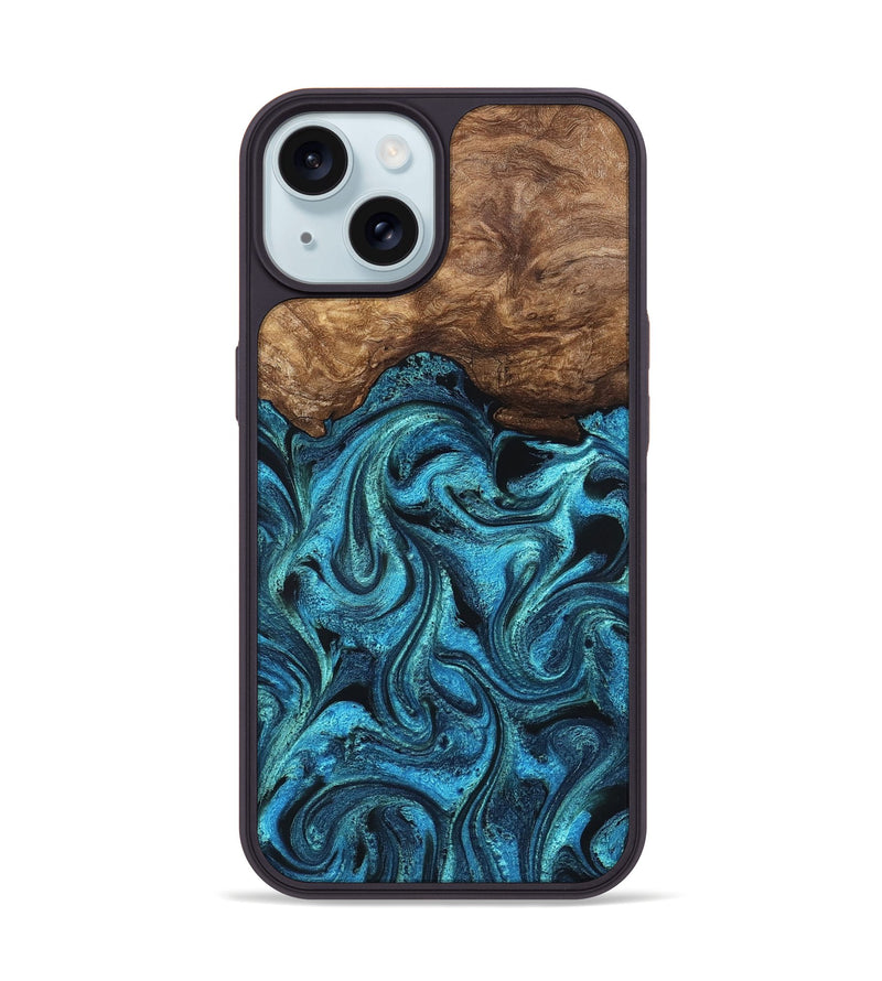 iPhone 15 Wood Phone Case - Kanisha (Blue, 823181)