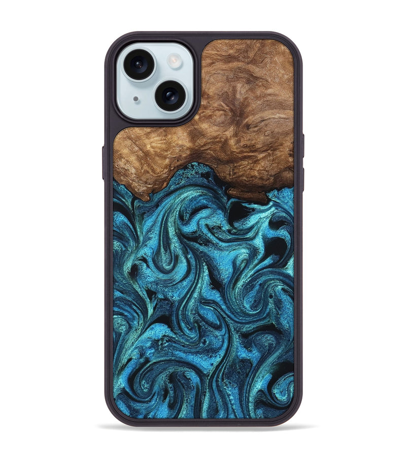 iPhone 15 Plus Wood Phone Case - Kanisha (Blue, 823181)
