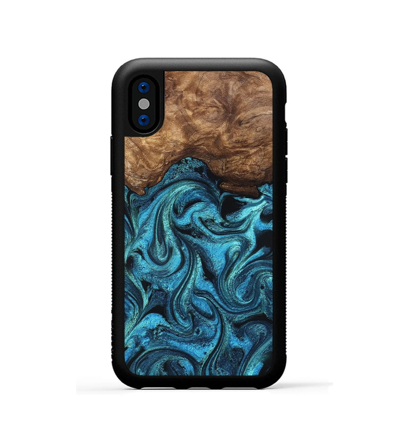 iPhone Xs Wood Phone Case - Kanisha (Blue, 823181)