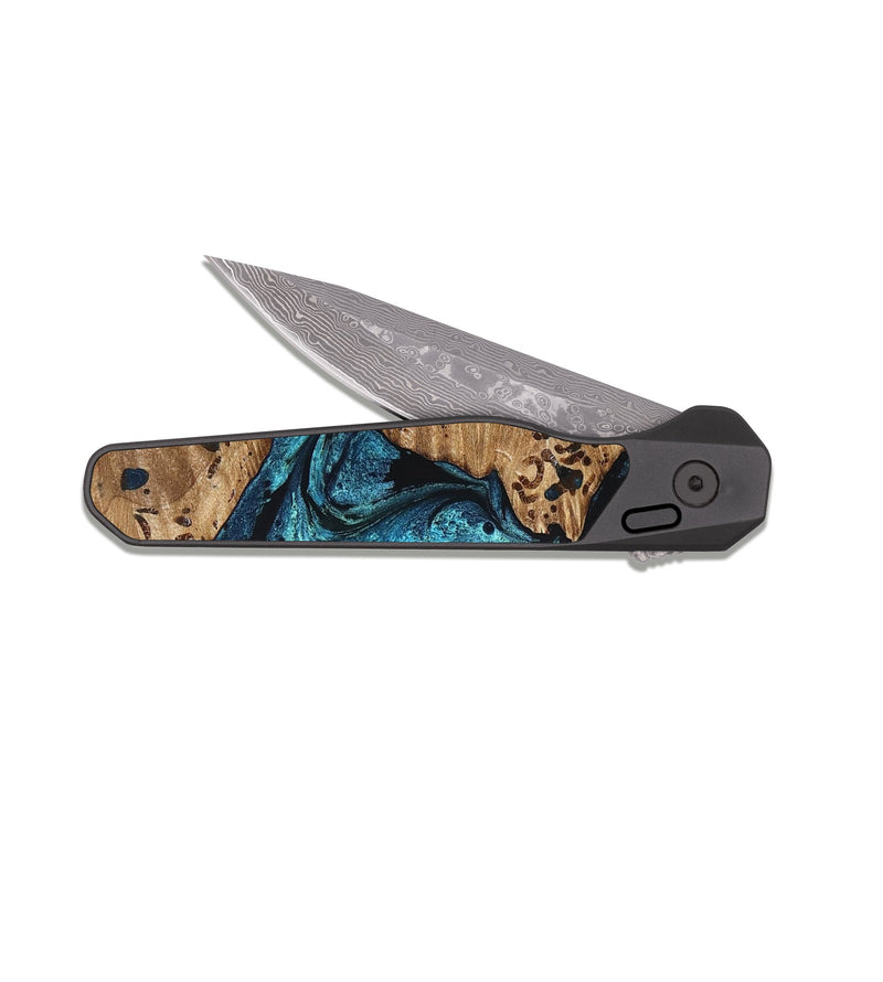 EDC Dark Damascus Wood Pocket Knife - Kylan (Blue, 823207)