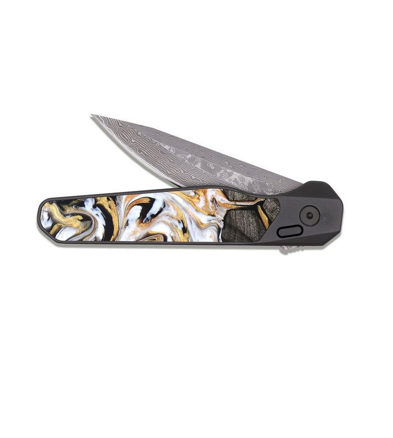 EDC Dark Damascus Wood Pocket Knife - Libbie (Pattern, 823209)