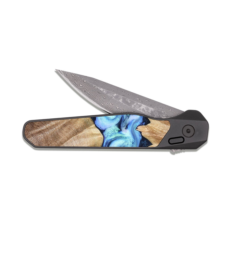 EDC Dark Damascus Wood Pocket Knife - Kip (Blue, 823215)