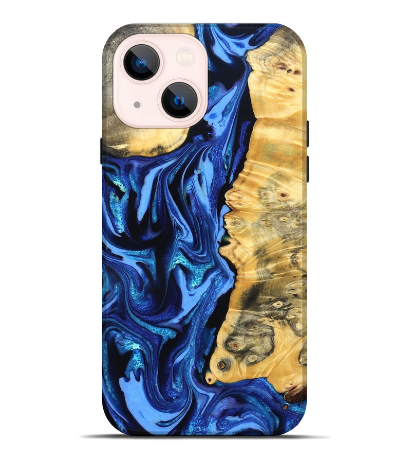 iPhone 14 Plus Wood Live Edge Phone Case - Daniela (Blue, 823233)