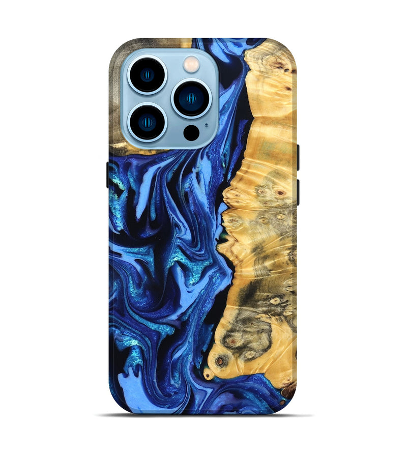 iPhone 14 Pro Wood Live Edge Phone Case - Daniela (Blue, 823233)