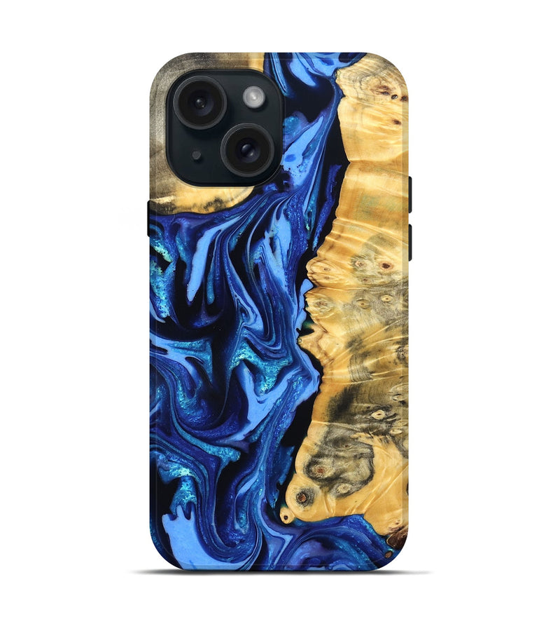 iPhone 15 Wood Live Edge Phone Case - Daniela (Blue, 823233)