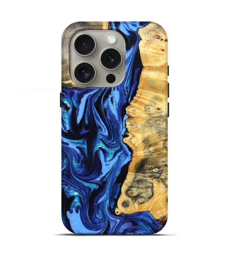 iPhone 16 Pro Wood Live Edge Phone Case - Daniela (Blue, 823233)