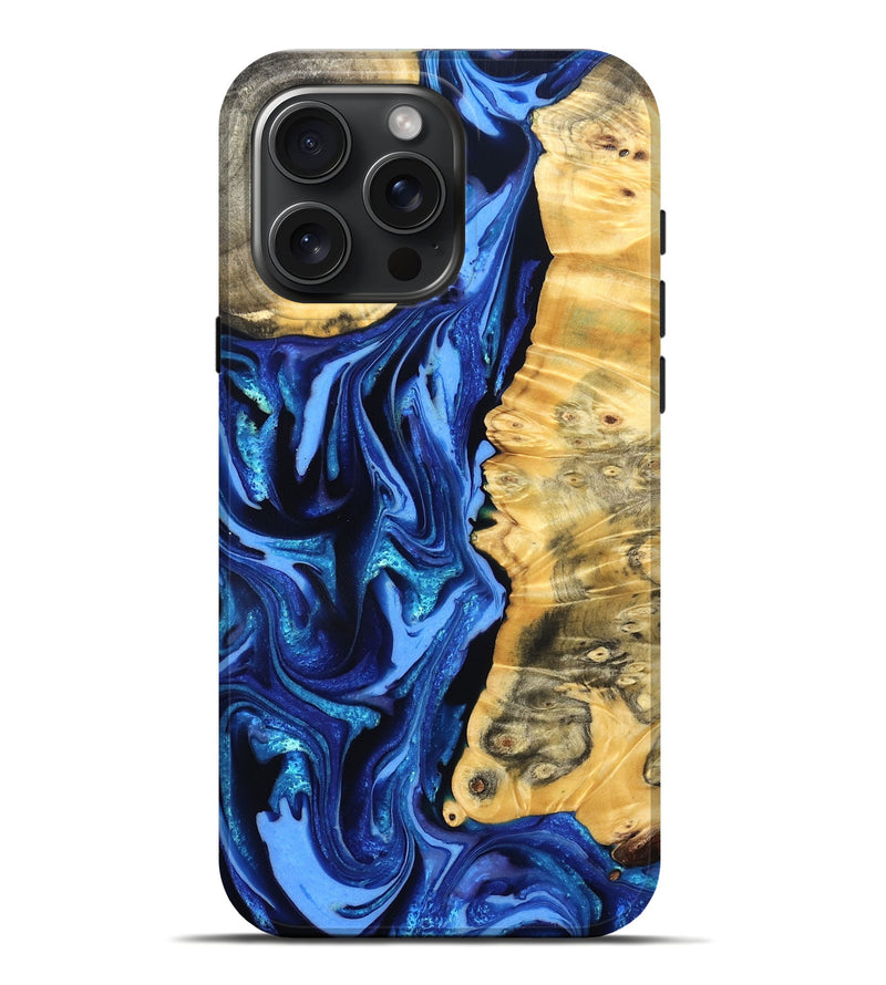 iPhone 16 Pro Max Wood Live Edge Phone Case - Daniela (Blue, 823233)