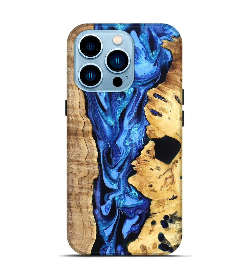 iPhone 14 Pro Wood Live Edge Phone Case - Arlo (Blue, 823237)