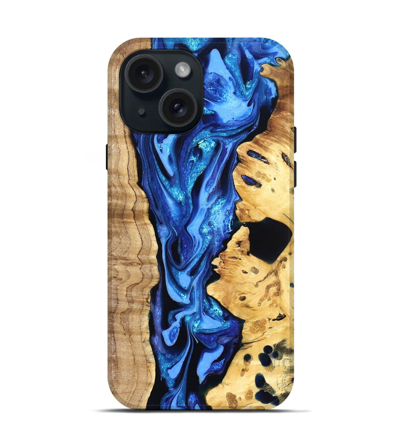 iPhone 15 Wood Live Edge Phone Case - Arlo (Blue, 823237)