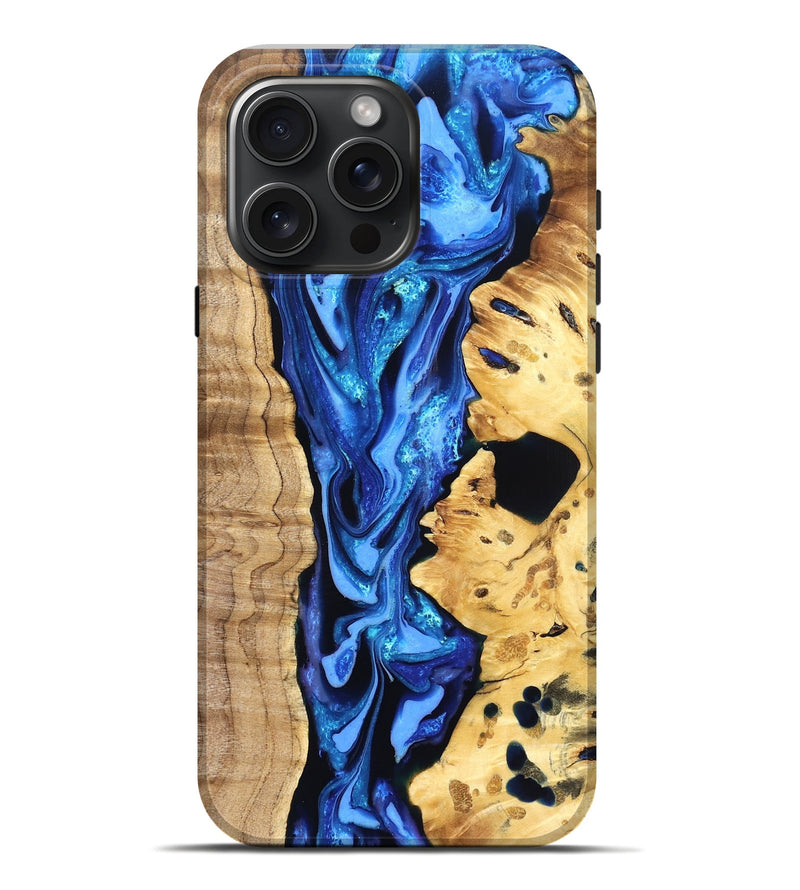 iPhone 16 Pro Max Wood Live Edge Phone Case - Arlo (Blue, 823237)