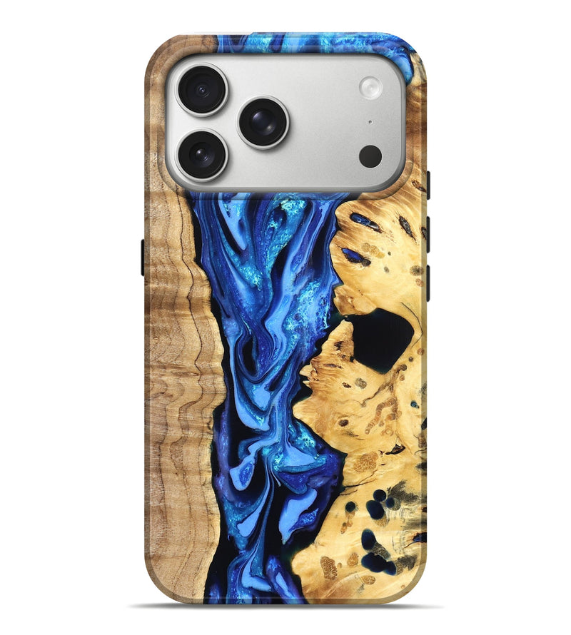 iPhone 17 Pro Max Wood Live Edge Phone Case - Arlo (Blue, 823237)