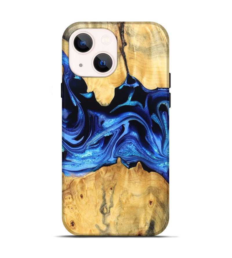 iPhone 14 Wood Live Edge Phone Case - Gauge (Blue, 823238)