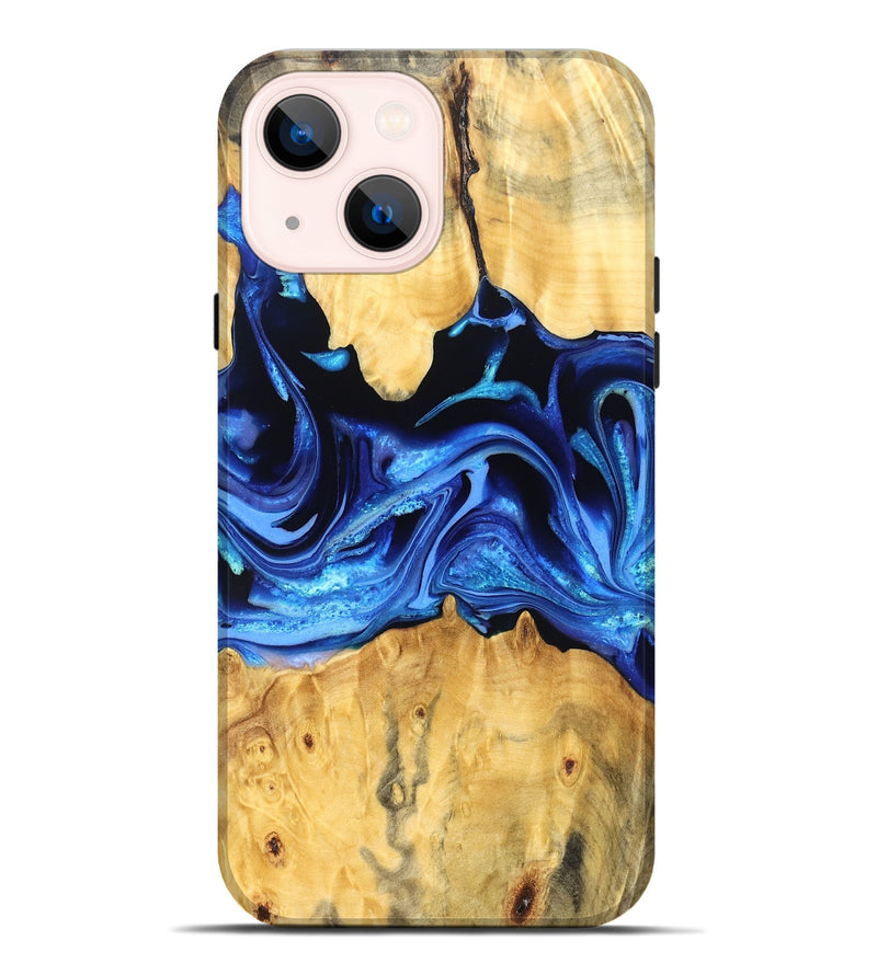 iPhone 14 Plus Wood Live Edge Phone Case - Gauge (Blue, 823238)