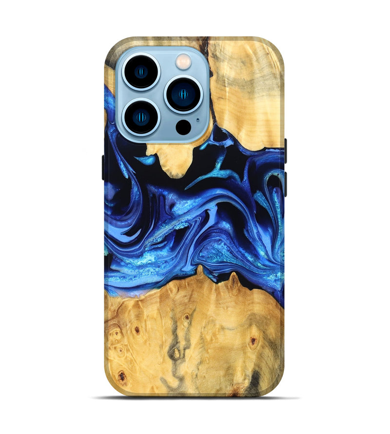 iPhone 14 Pro Wood Live Edge Phone Case - Gauge (Blue, 823238)