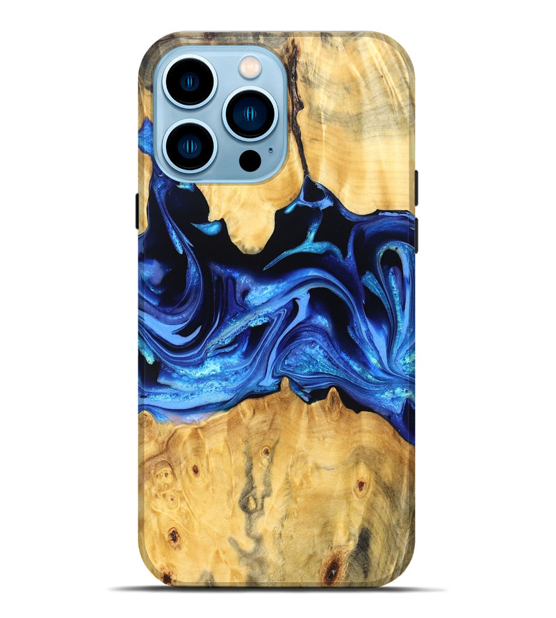 iPhone 14 Pro Max Wood Live Edge Phone Case - Gauge (Blue, 823238)