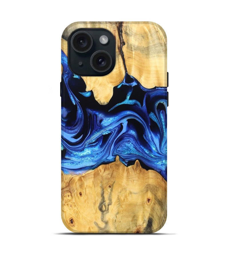 iPhone 15 Wood Live Edge Phone Case - Gauge (Blue, 823238)