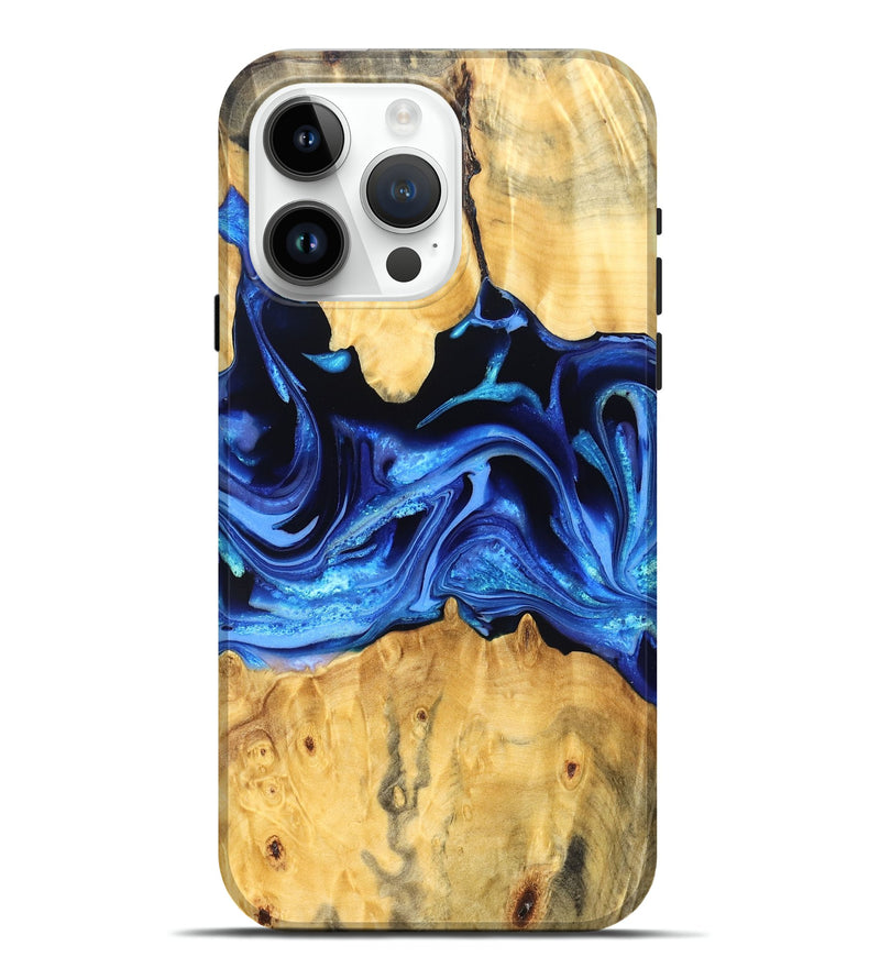 iPhone 15 Pro Max Wood Live Edge Phone Case - Gauge (Blue, 823238)