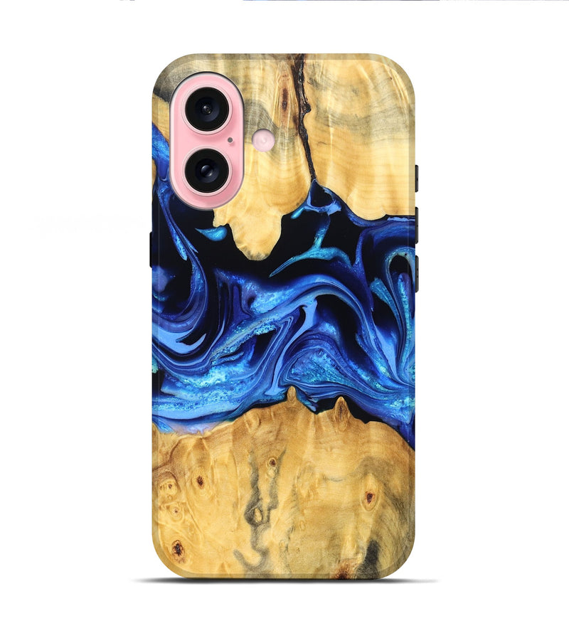 iPhone 16 Wood Live Edge Phone Case - Gauge (Blue, 823238)