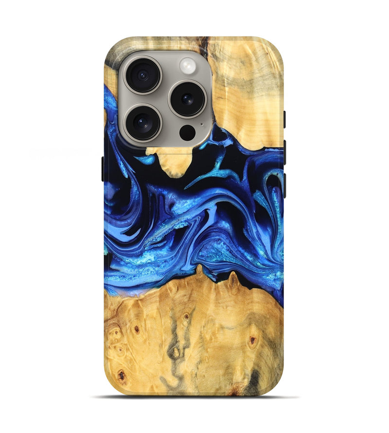 iPhone 16 Pro Wood Live Edge Phone Case - Gauge (Blue, 823238)