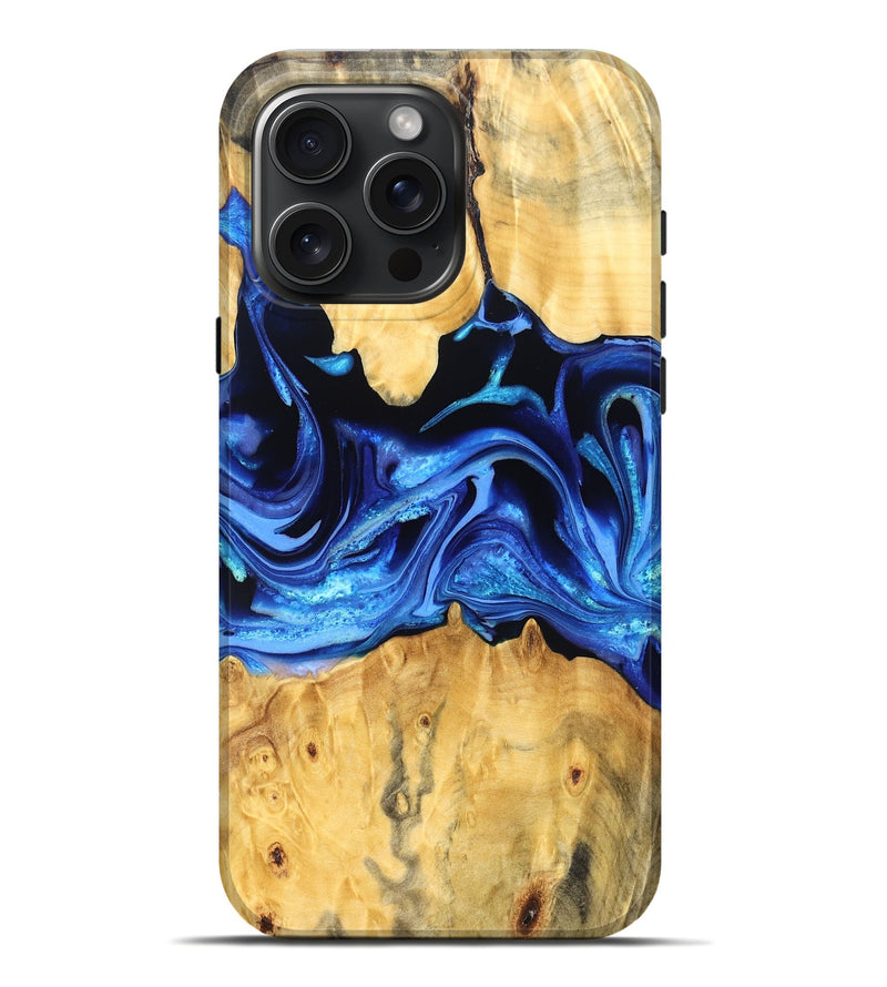 iPhone 16 Pro Max Wood Live Edge Phone Case - Gauge (Blue, 823238)