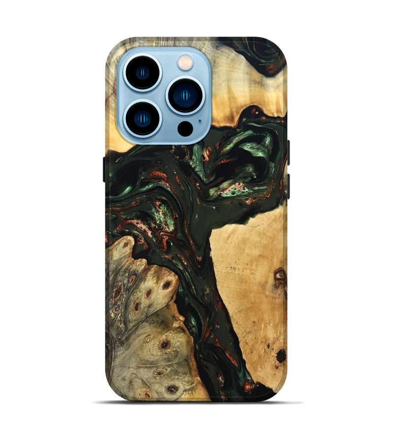iPhone 14 Pro Wood Live Edge Phone Case - Tonya (Green, 823240)
