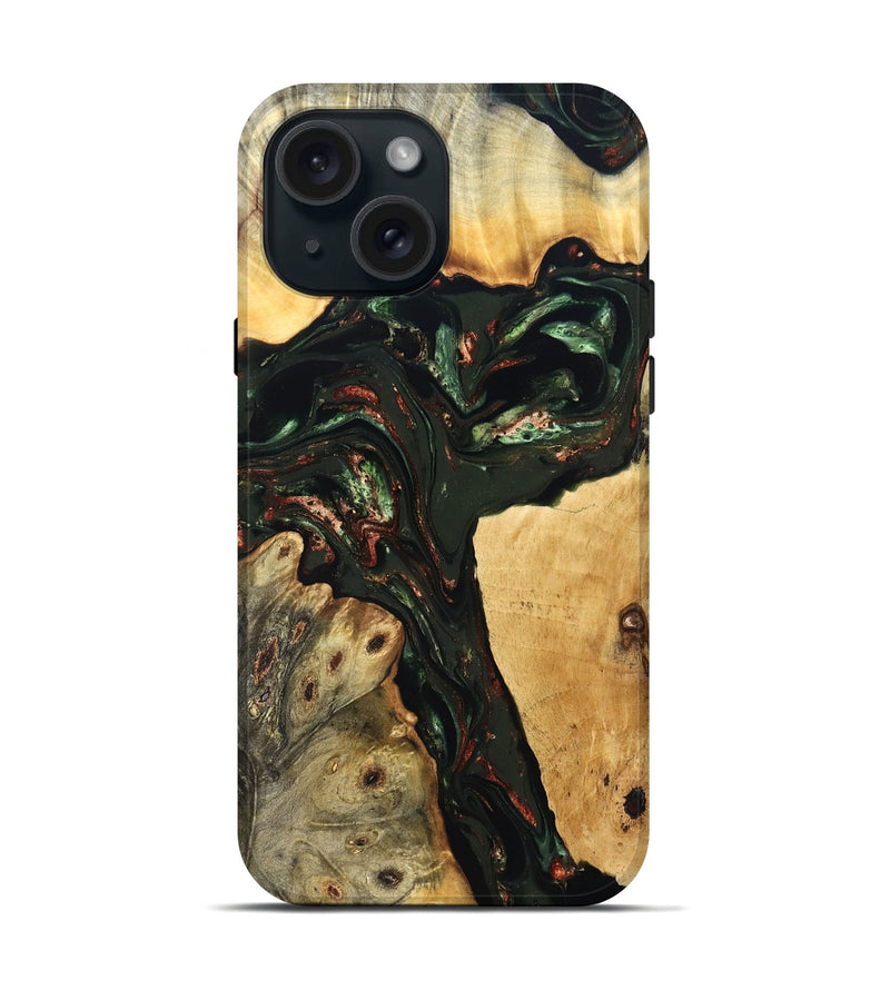 iPhone 15 Wood Live Edge Phone Case - Tonya (Green, 823240)