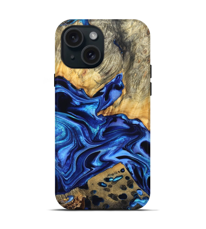 iPhone 15 Wood Live Edge Phone Case - Darby (Blue, 823243)