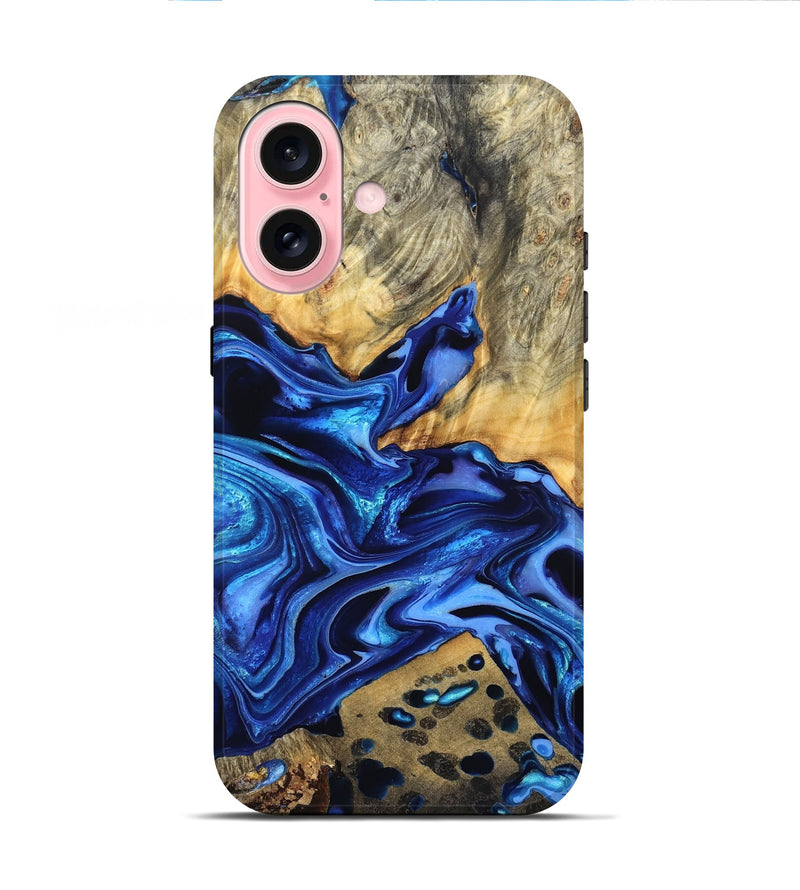 iPhone 16 Wood Live Edge Phone Case - Darby (Blue, 823243)