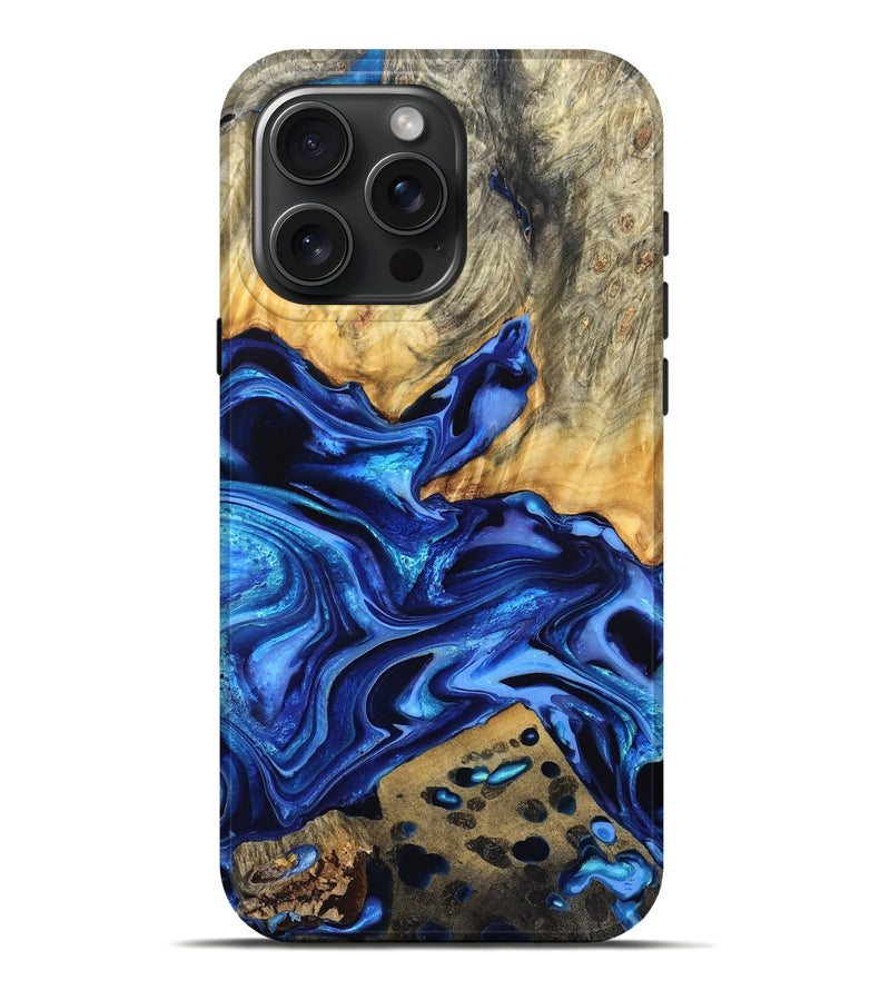 iPhone 16 Pro Max Wood Live Edge Phone Case - Darby (Blue, 823243)