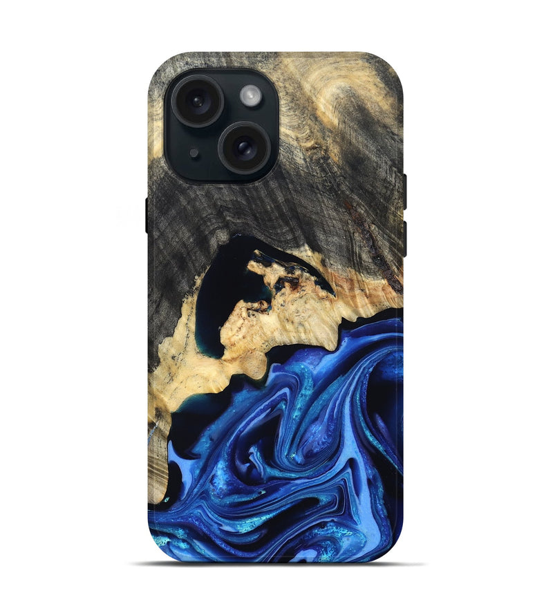 iPhone 15 Wood Live Edge Phone Case - Wyatt (Blue, 823247)