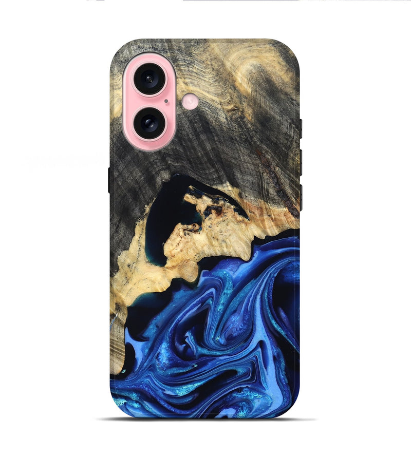 iPhone 16 Wood Live Edge Phone Case - Wyatt (Blue, 823247)