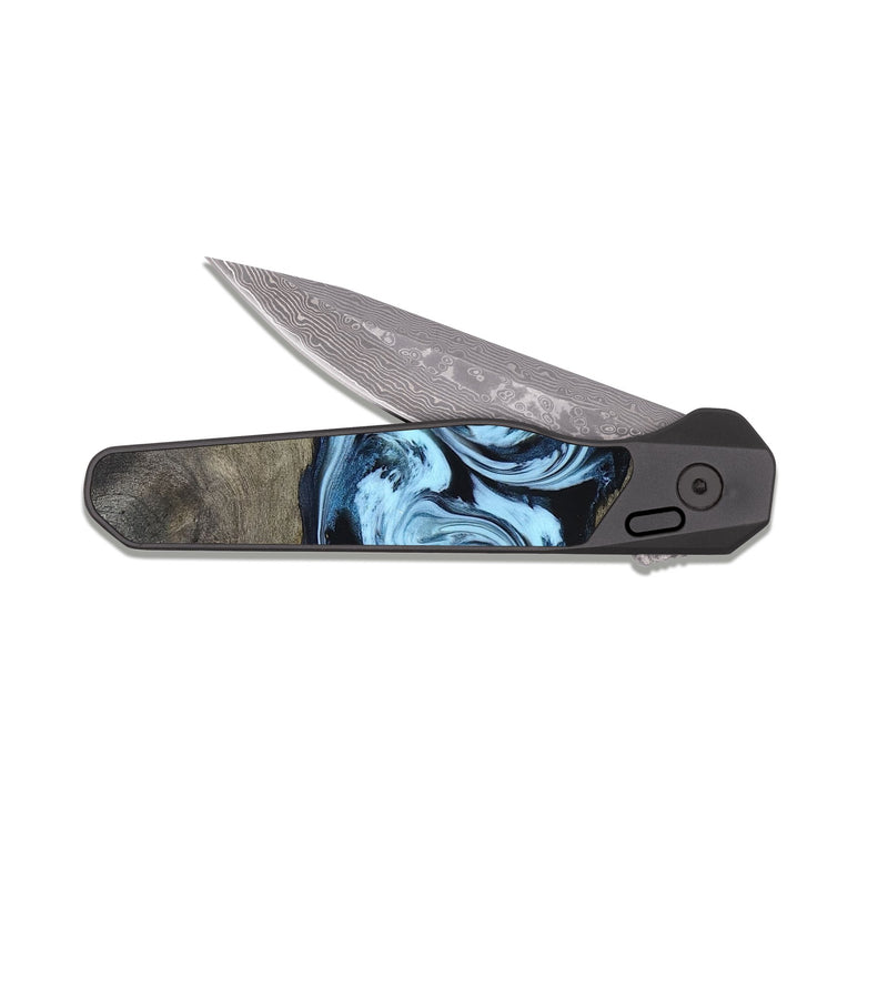 EDC Dark Damascus Wood Pocket Knife - Bruce (Blue, 823284)