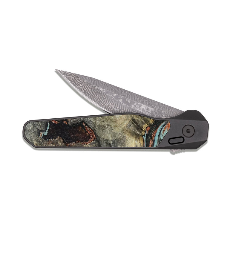 EDC Dark Damascus Wood Pocket Knife - Hailie (Green, 823286)