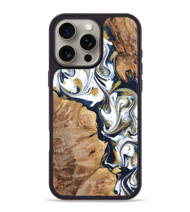 iPhone 16 Pro Max Wood Phone Case - Amara (Teal & Gold, 823287)
