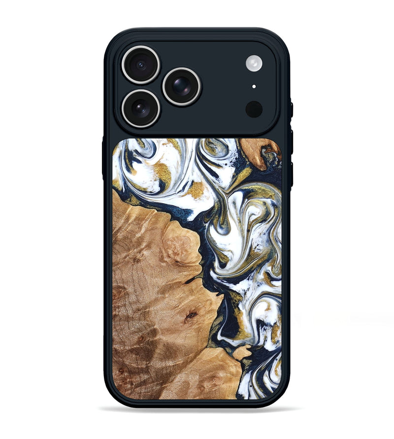 iPhone 17 Pro Max Wood Phone Case - Amara (Teal & Gold, 823287)