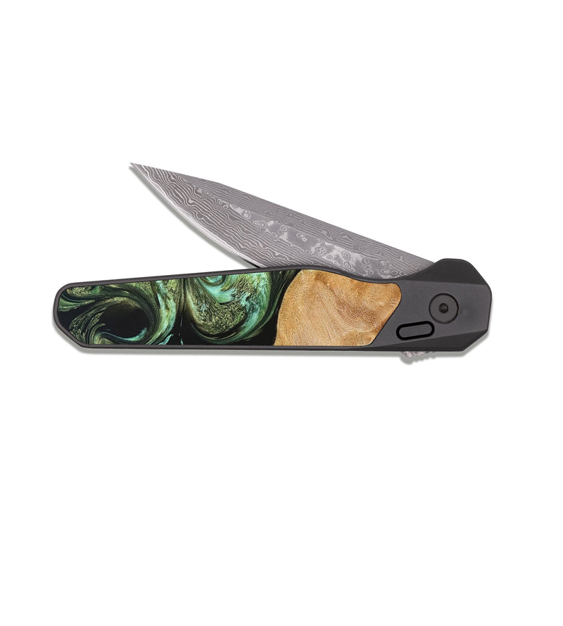 EDC Dark Damascus Wood Pocket Knife - Cathy (Green, 823341)