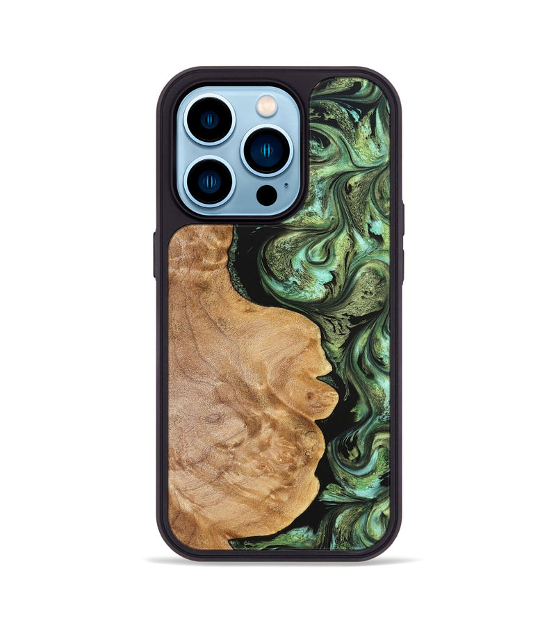 iPhone 14 Pro Wood Phone Case - Cathy (Green, 823341)