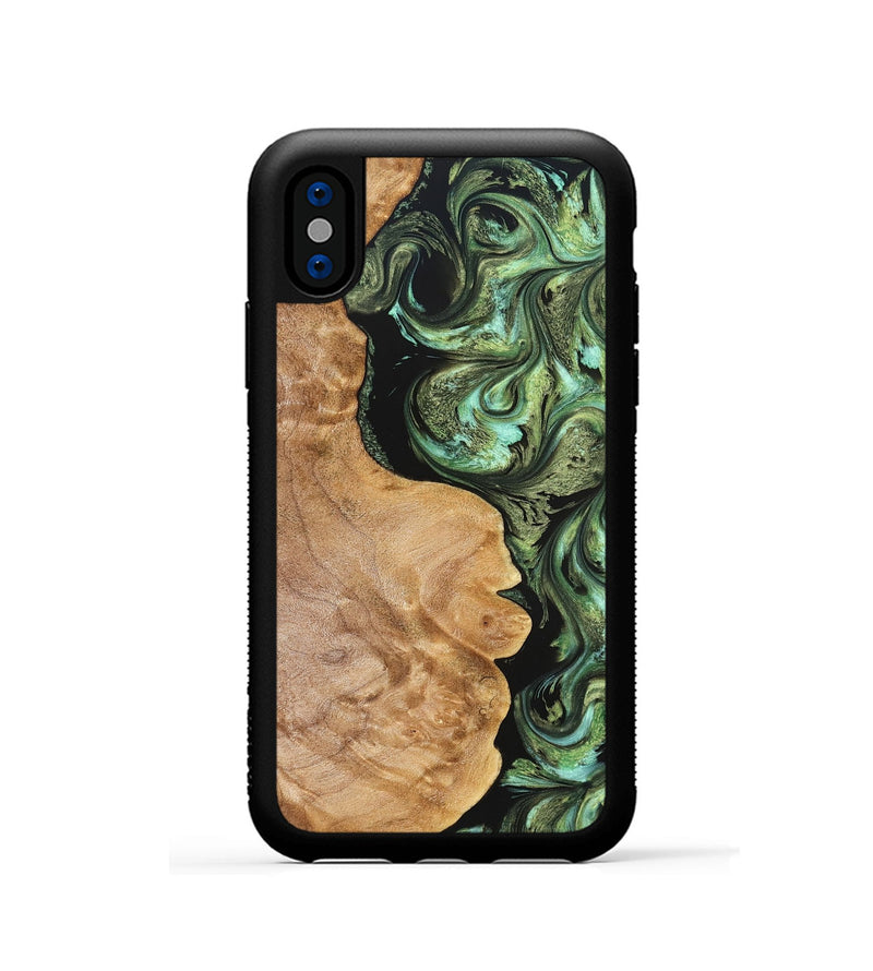 iPhone Xs Wood Phone Case - Cathy (Green, 823341)