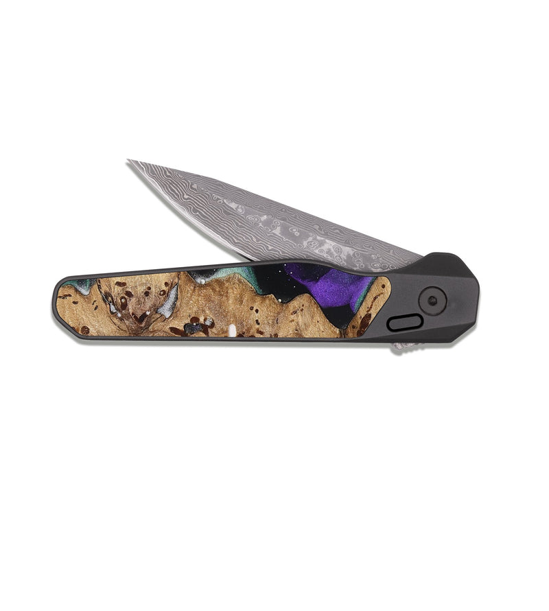 EDC Dark Damascus Wood Pocket Knife - Jaylene (Cosmos, 823366)