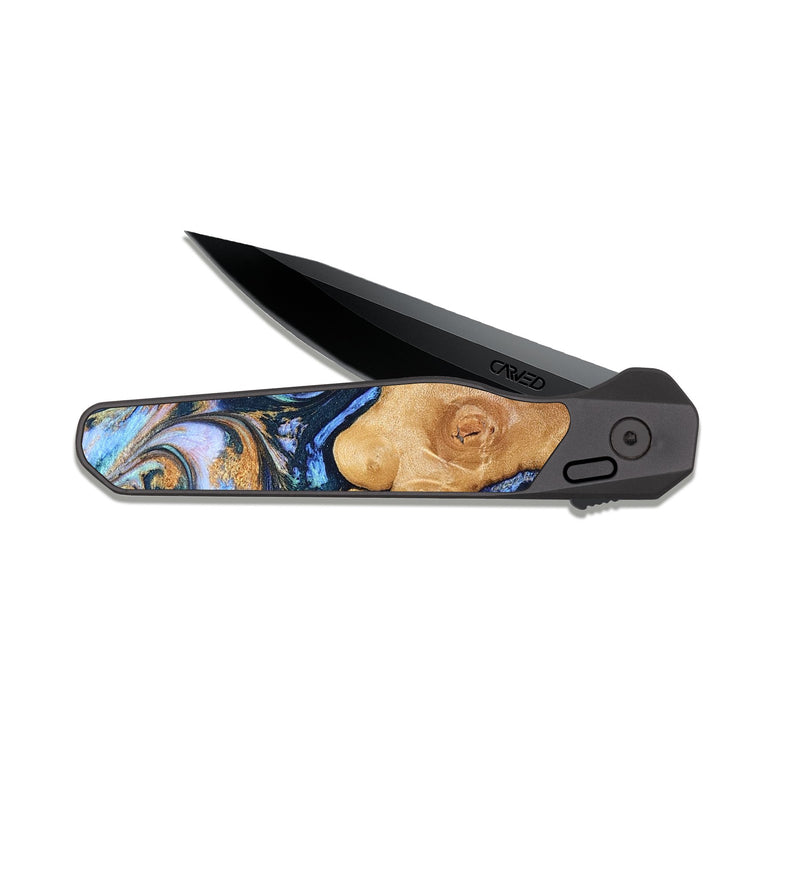 EDC Dark Slate Wood Pocket Knife - Iliana (Teal & Gold, 823383)