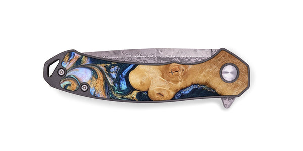 EDC Wood Pocket Knife - Iliana (Teal & Gold, 823383)