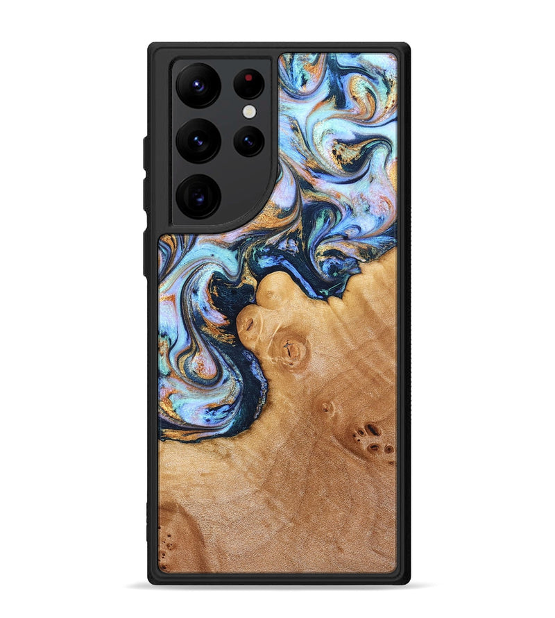 Galaxy S22 Ultra Wood Phone Case - Iliana (Teal & Gold, 823383)