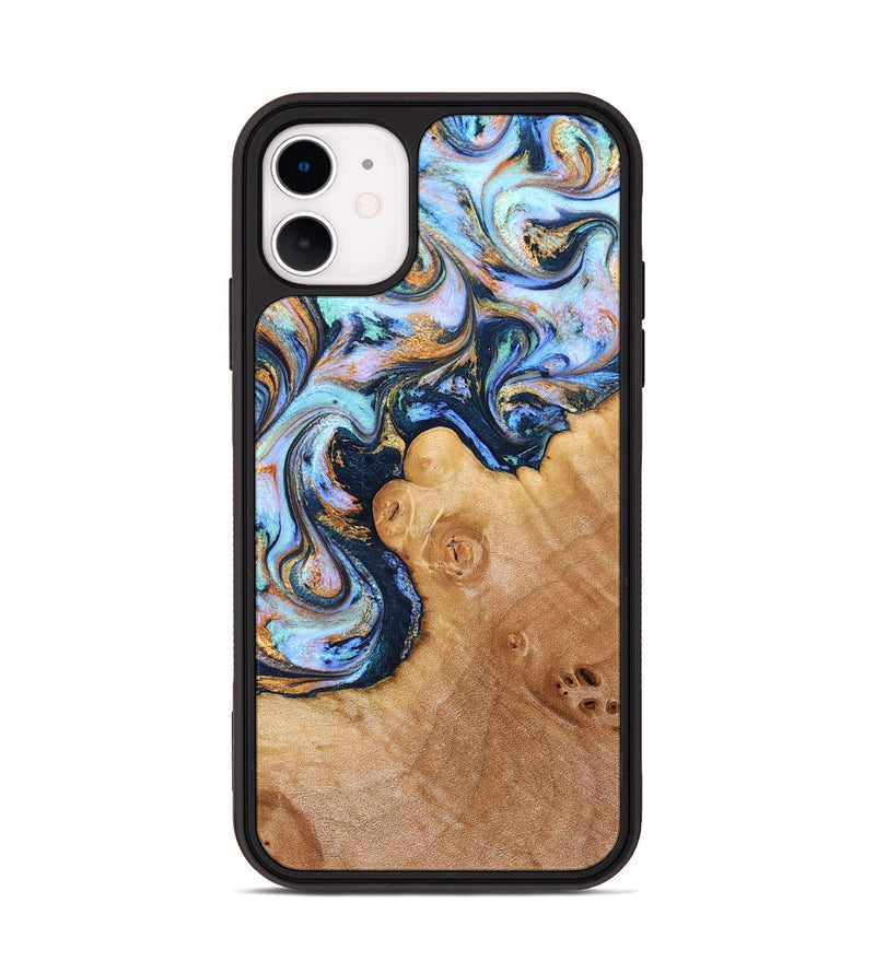 iPhone 11 Wood Phone Case - Iliana (Teal & Gold, 823383)