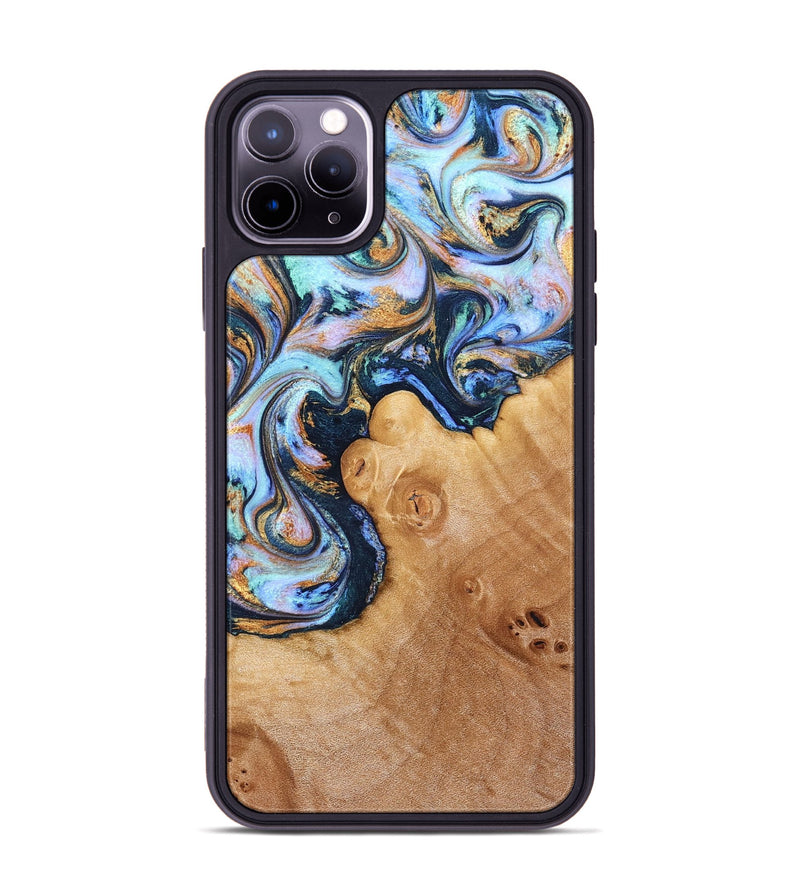 iPhone 11 Pro Max Wood Phone Case - Iliana (Teal & Gold, 823383)