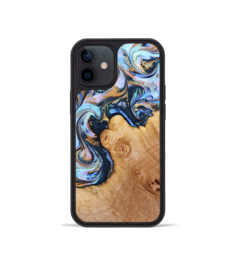 iPhone 12 mini Wood Phone Case - Iliana (Teal & Gold, 823383)